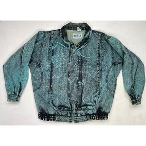VINTAGE Oslo Denim Jean Jacket Men Medium Acid Wash Blue Black 80s 90s